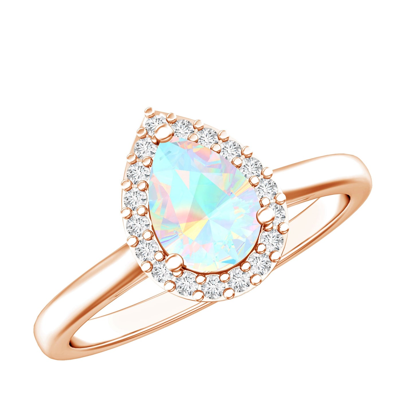 Certified Real 5X7 mm Ethiopian Opal Engagement Ring with Diamond Halo