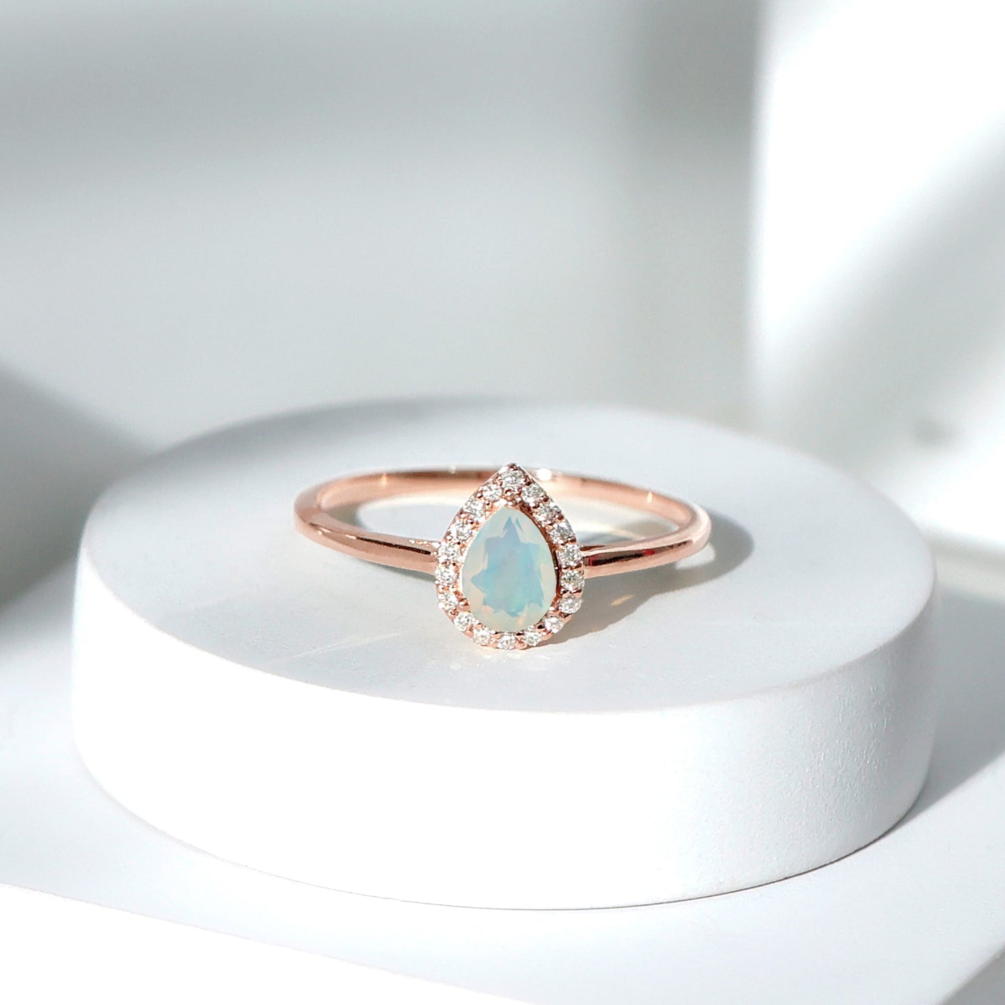 Certified Real 5X7 mm Ethiopian Opal Engagement Ring with Diamond Halo
