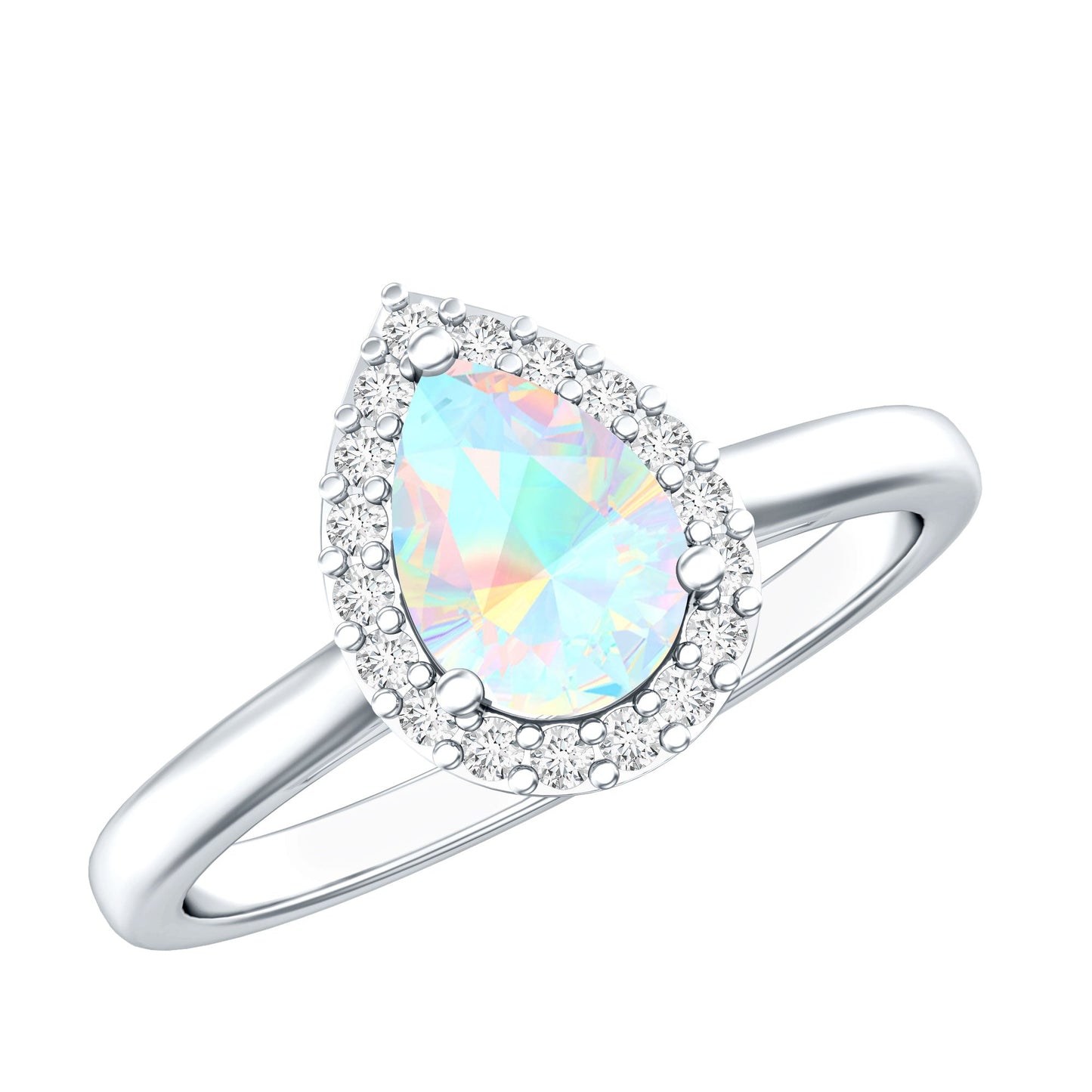 Certified Real 5X7 mm Ethiopian Opal Engagement Ring with Diamond Halo