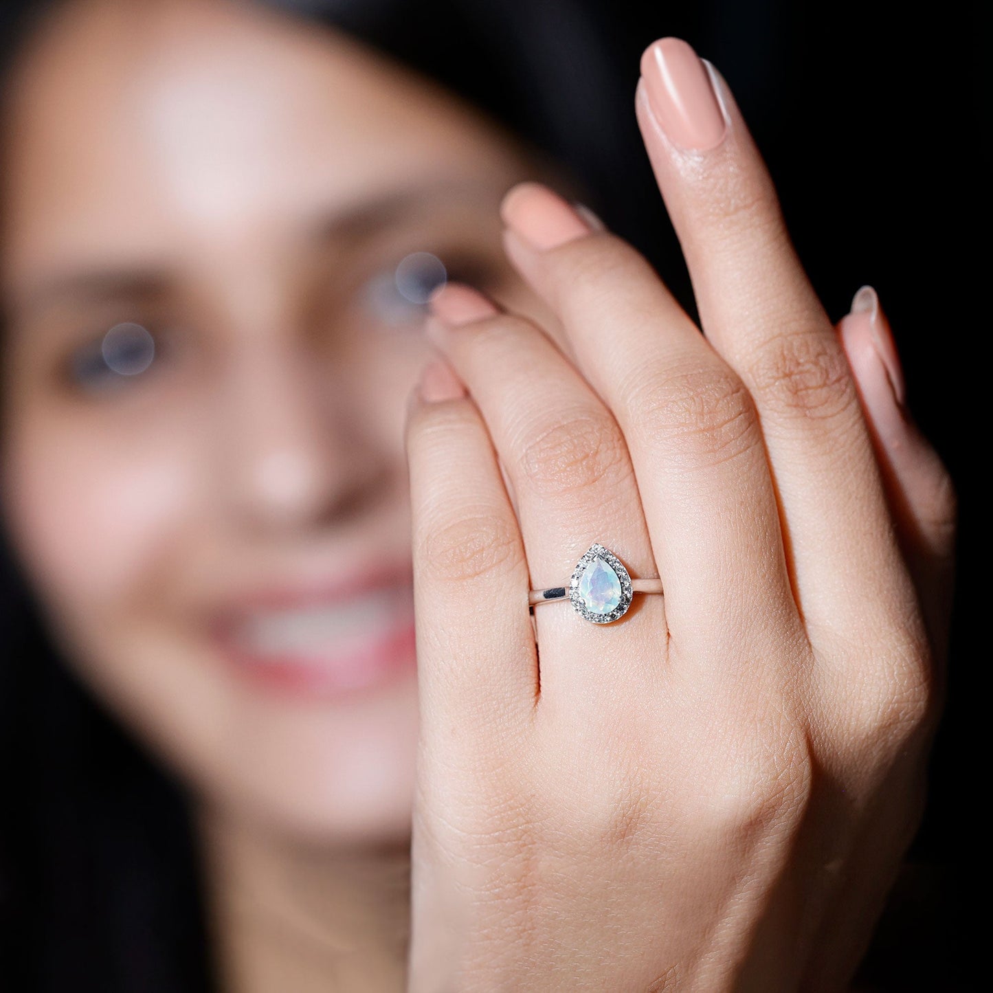 Certified Real 5X7 mm Ethiopian Opal Engagement Ring with Diamond Halo