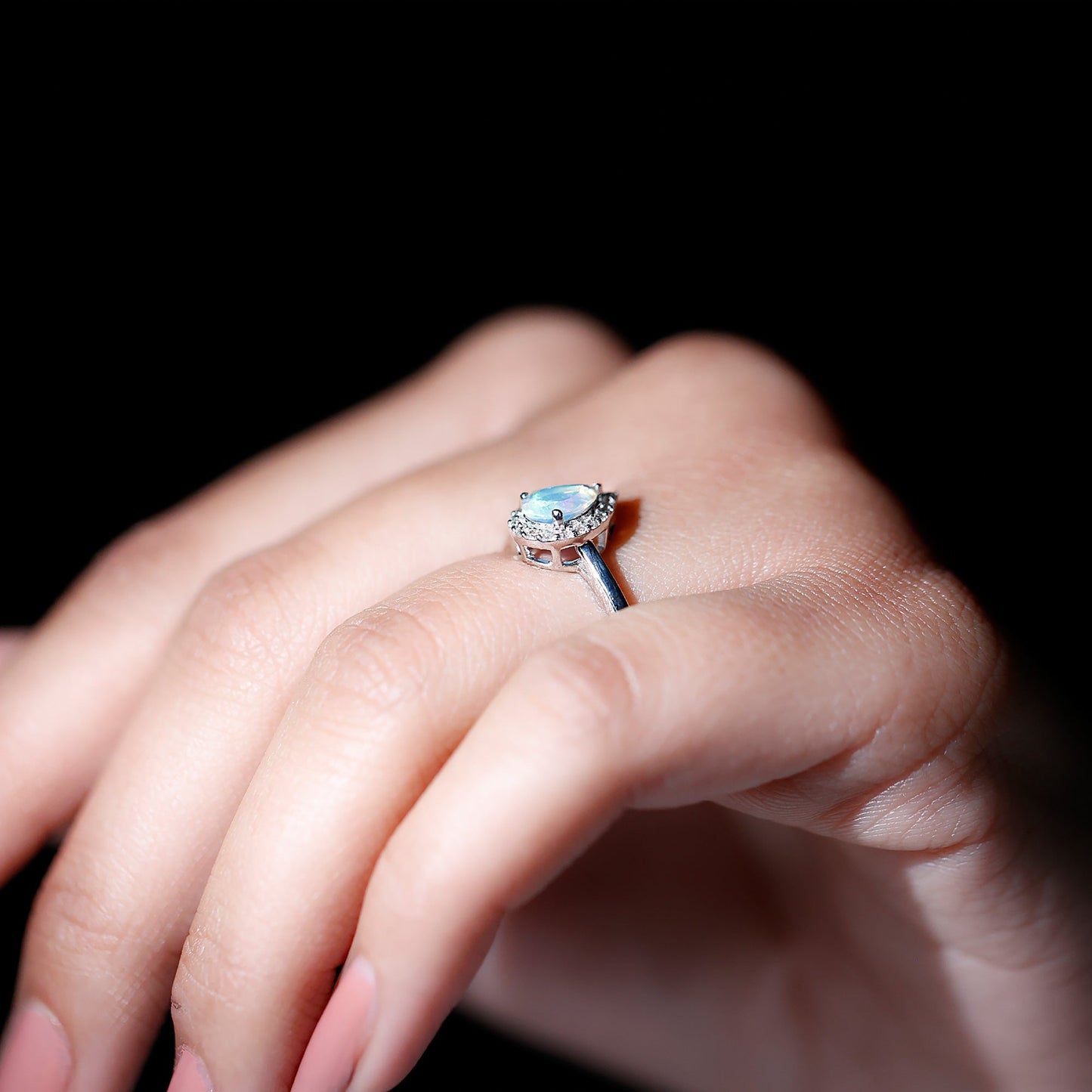 Certified Real 5X7 mm Ethiopian Opal Engagement Ring with Diamond Halo