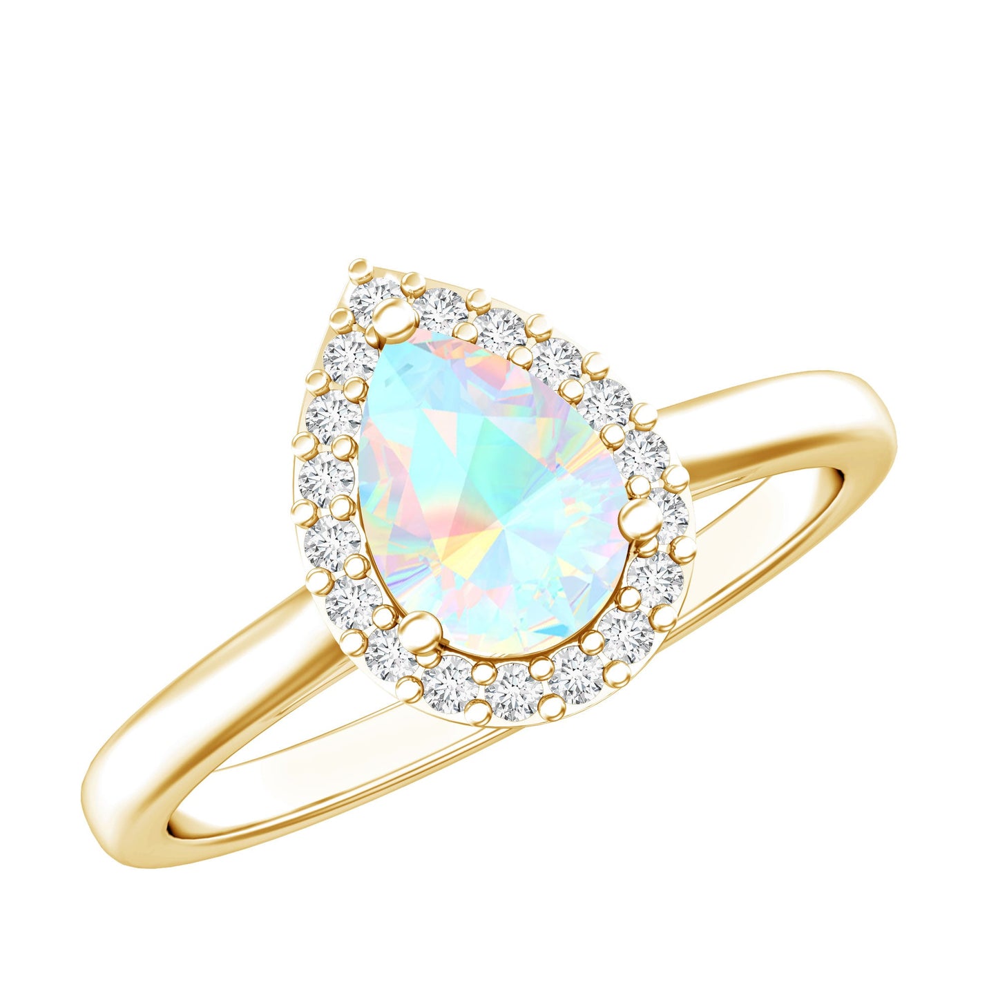 Certified Real 5X7 mm Ethiopian Opal Engagement Ring with Diamond Halo