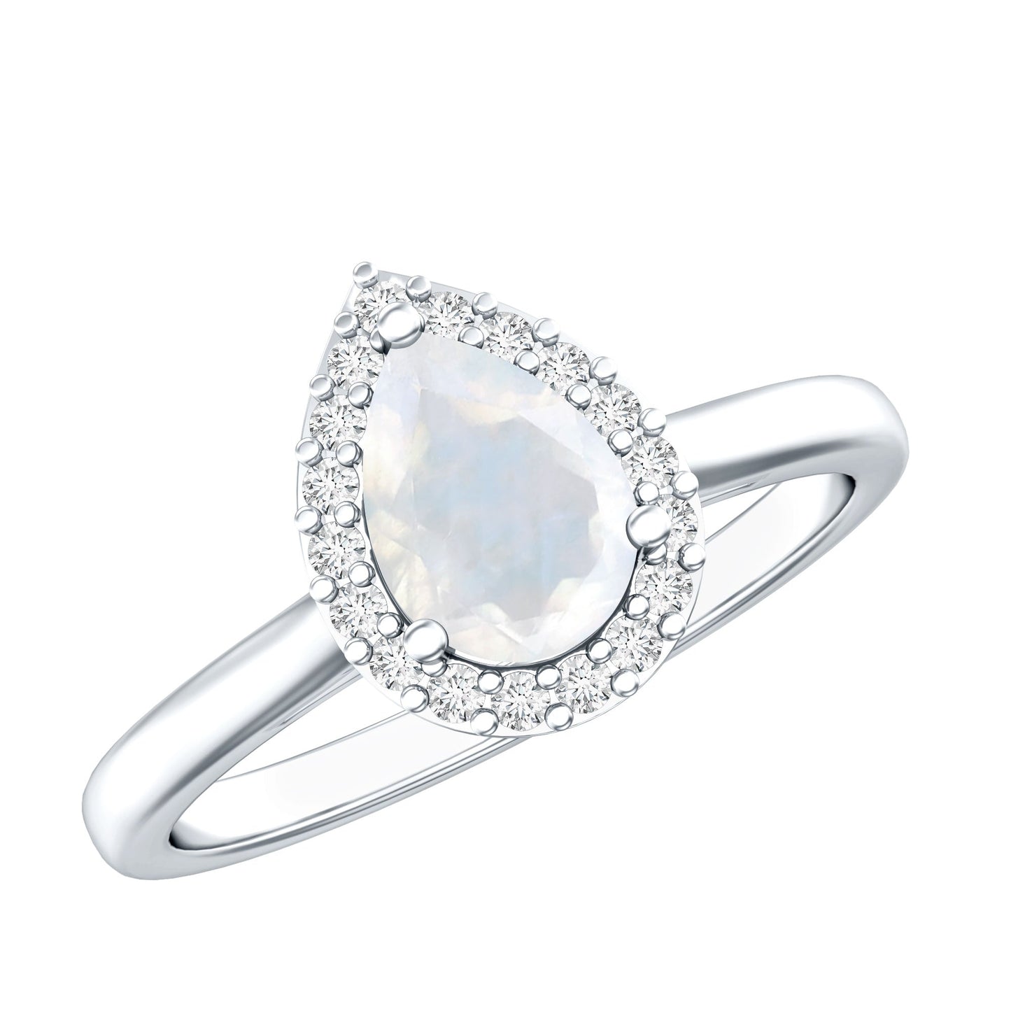 Pear Shaped Moonstone Halo Engagement Ring with Diamond