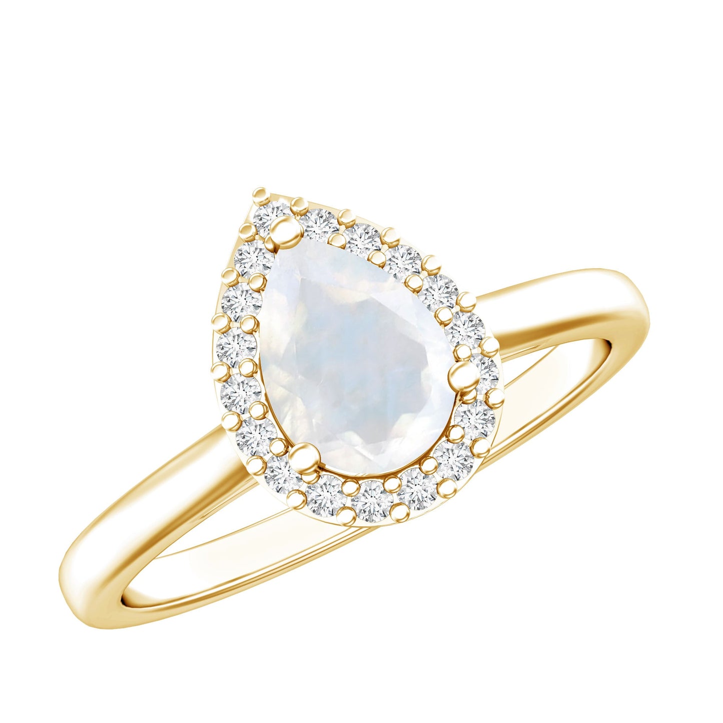 Pear Shaped Moonstone Halo Engagement Ring with Diamond