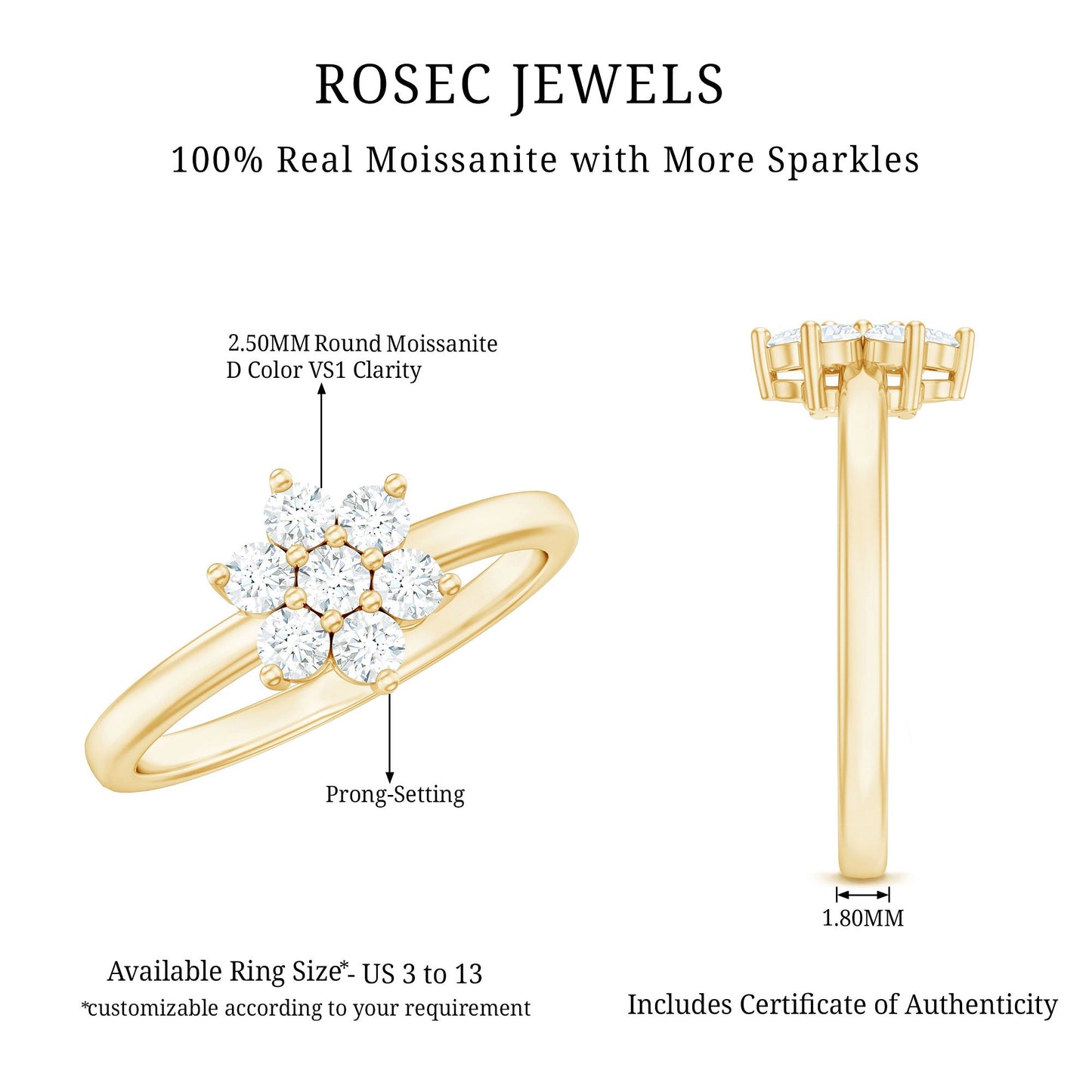 Certified Brilliant Cut Moissanite Flower Engagement Ring