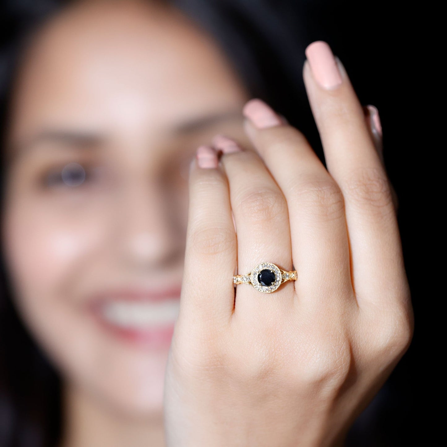 Vintage Inspired 0.8 Carat Lab Grown Black and White Diamond Engagement Ring with Halo