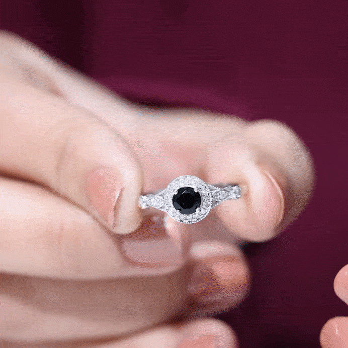 Vintage Inspired Black Onyx and Diamond Engagement Ring