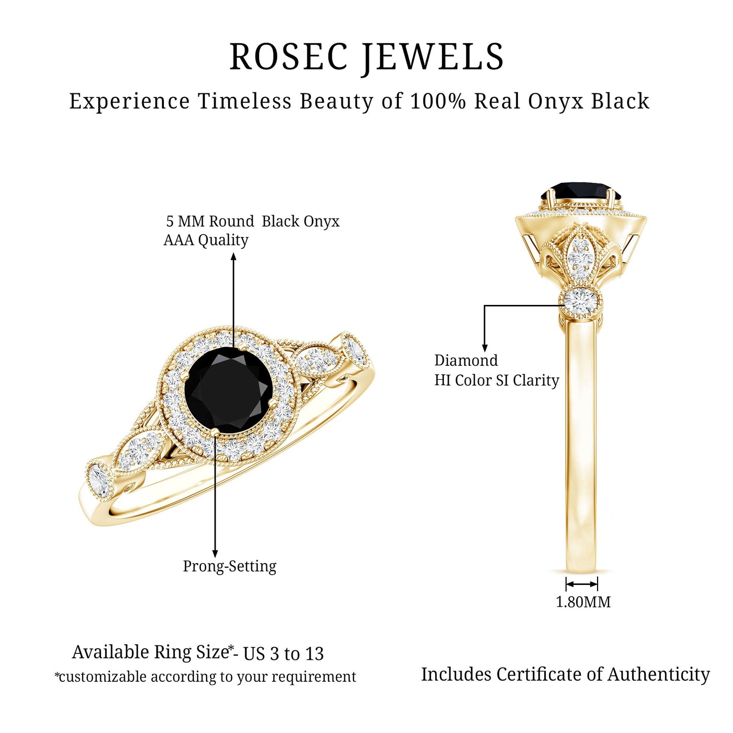 Vintage Inspired Black Onyx and Diamond Engagement Ring