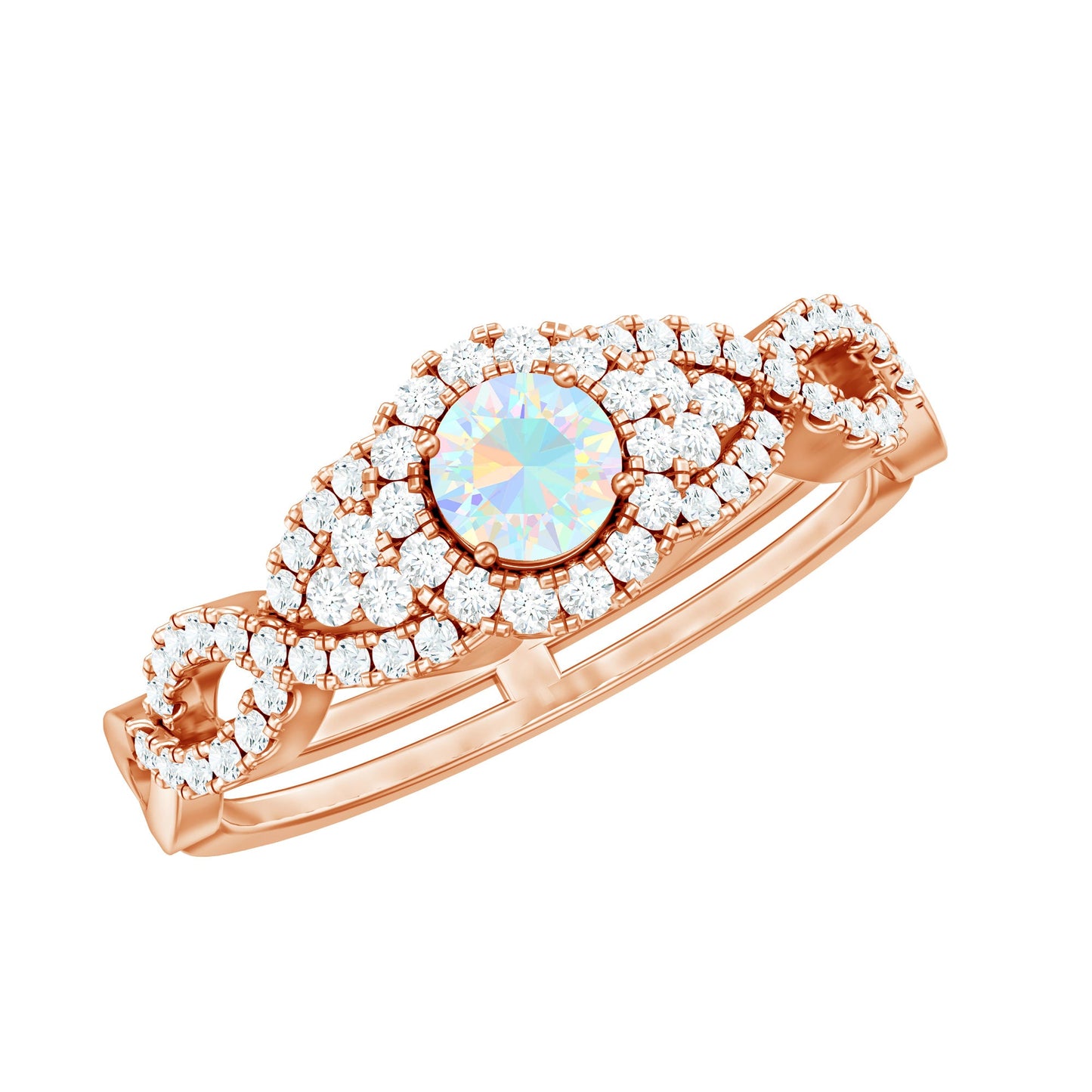 Real Ethiopian Opal Diamond Vintage Looking Engagement Ring with Criss Cross Shank