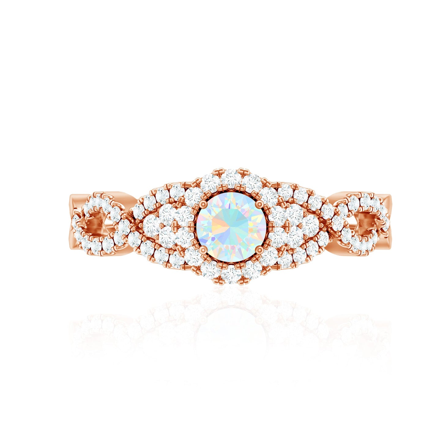 Real Ethiopian Opal Diamond Vintage Looking Engagement Ring with Criss Cross Shank
