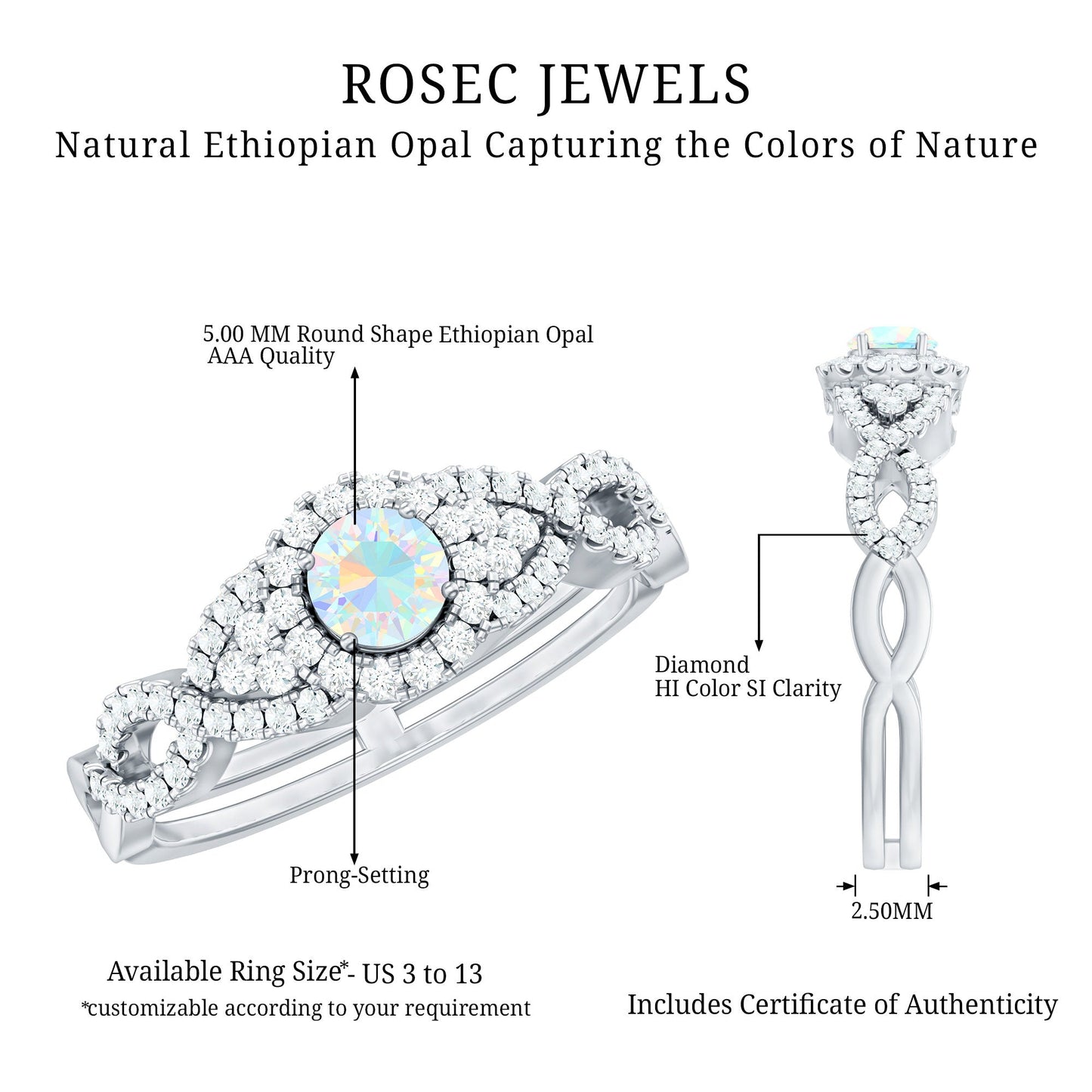 Real Ethiopian Opal Diamond Vintage Looking Engagement Ring with Criss Cross Shank