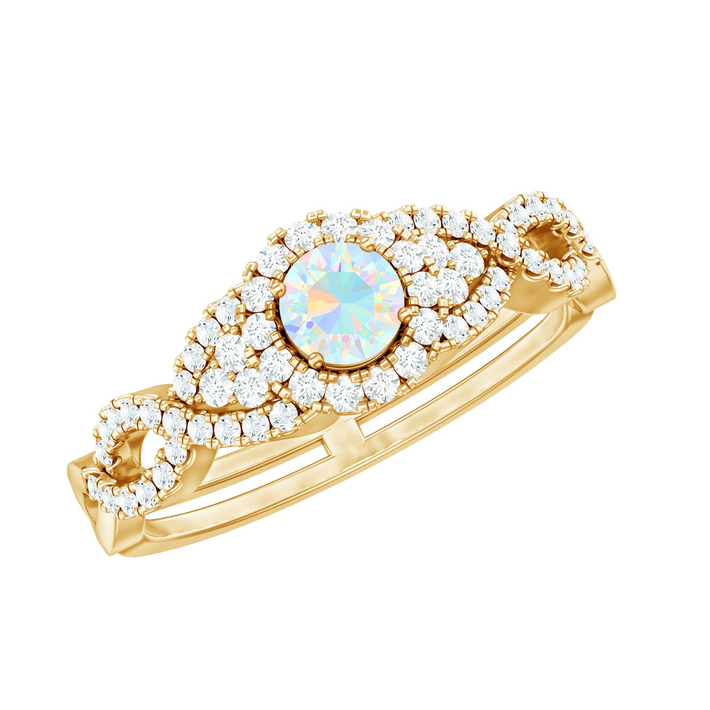 Real Ethiopian Opal Diamond Vintage Looking Engagement Ring with Criss Cross Shank