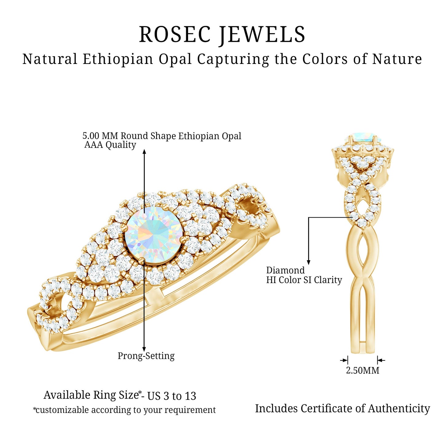 Real Ethiopian Opal Diamond Vintage Looking Engagement Ring with Criss Cross Shank