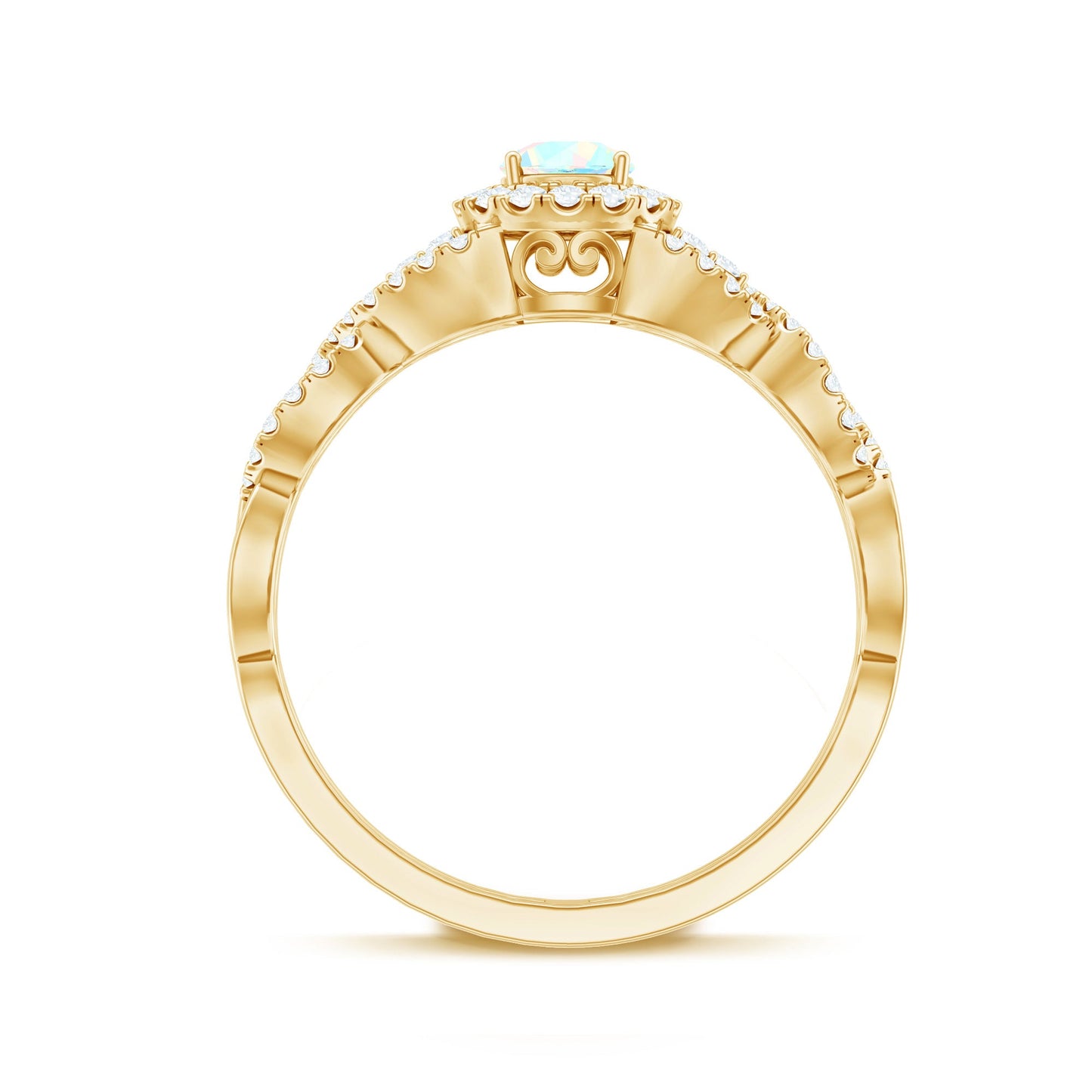 Real Ethiopian Opal Diamond Vintage Looking Engagement Ring with Criss Cross Shank