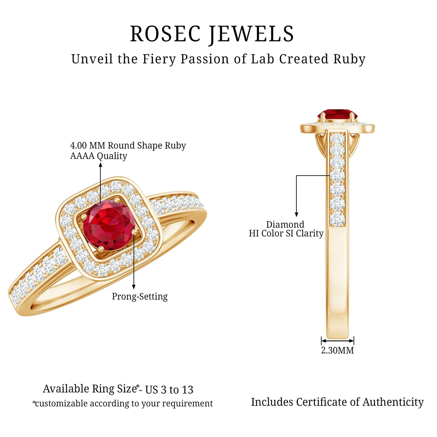 Vintage Style Lab Ruby and Diamond Halo Engagement Ring