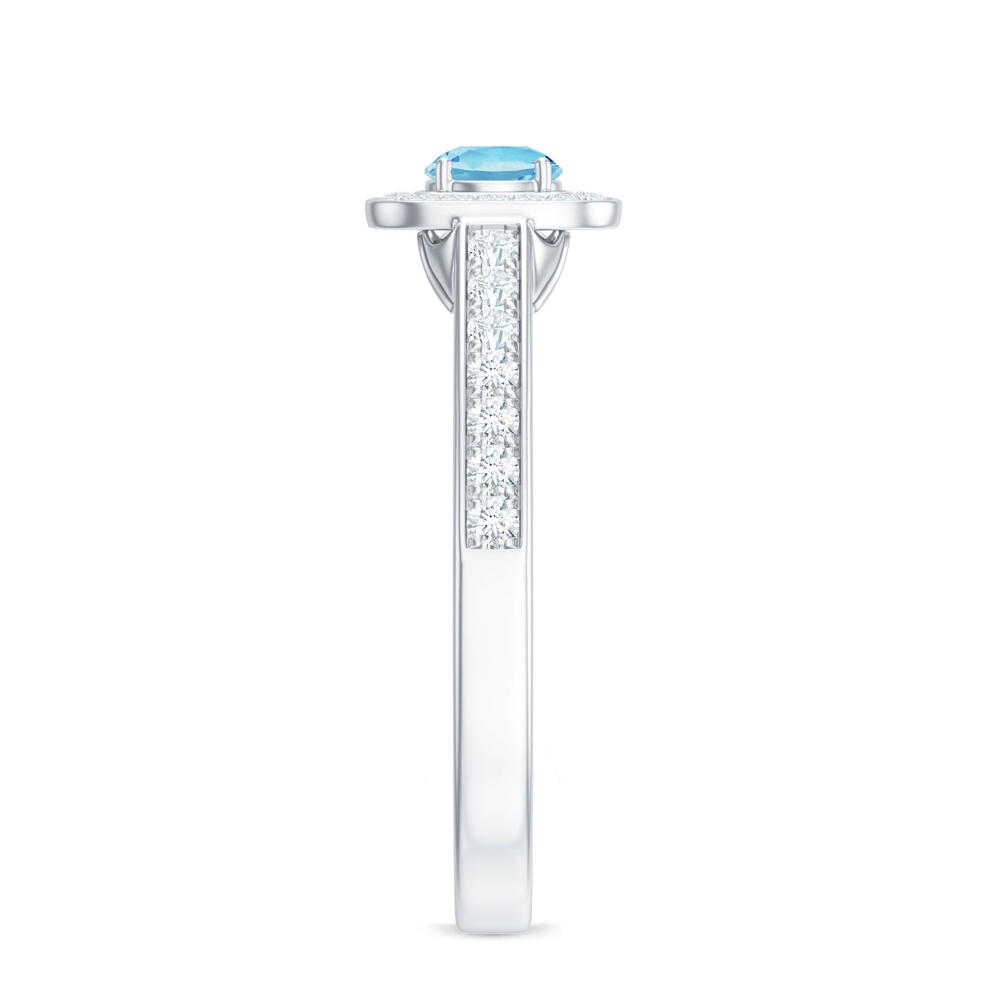 Vintage Looking Aquamarine and Diamond Halo Engagement Ring for Women