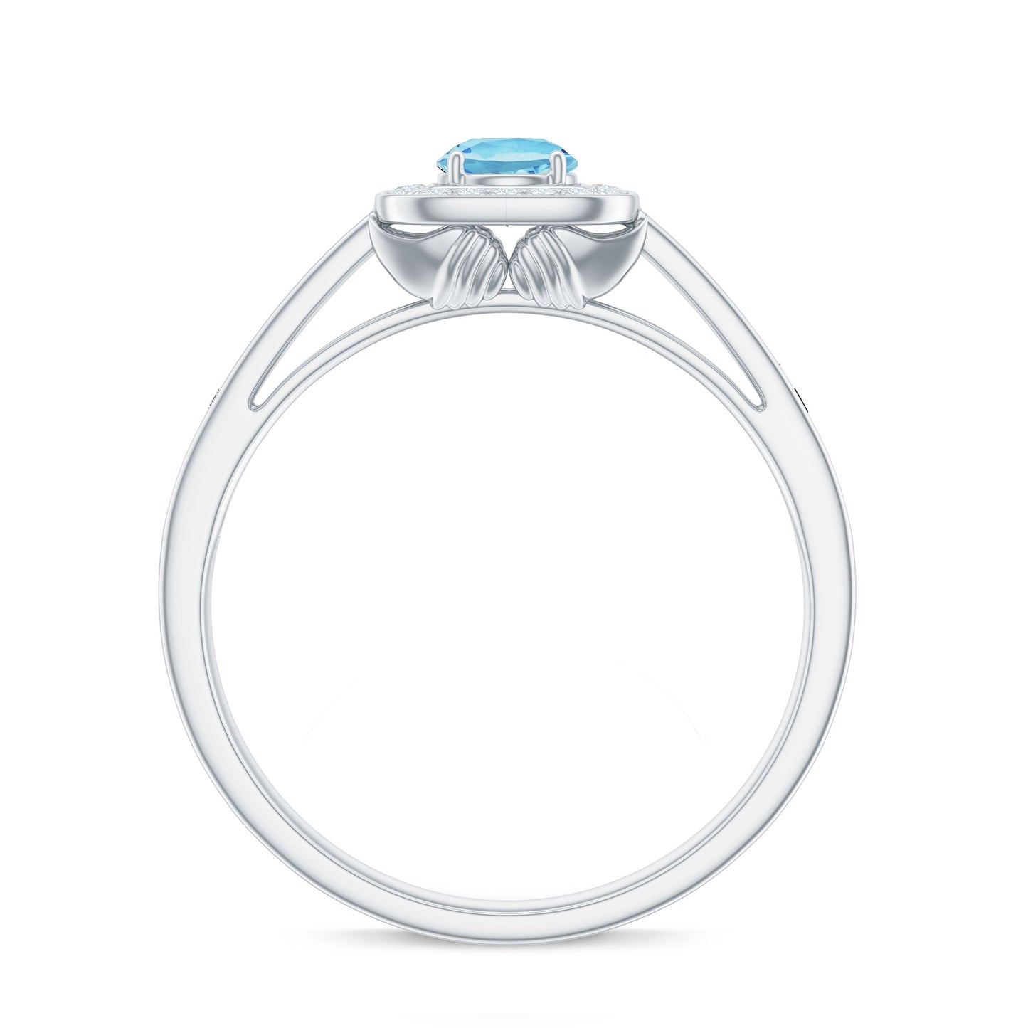 Vintage Looking Aquamarine and Diamond Halo Engagement Ring for Women