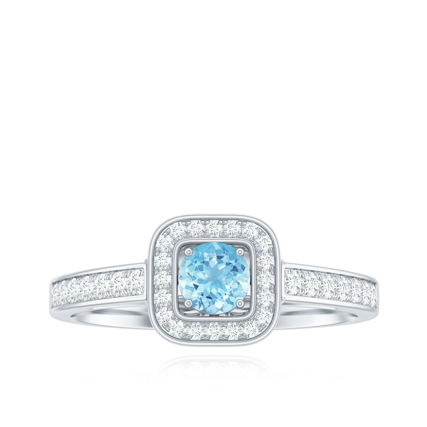 Vintage Looking Aquamarine and Diamond Halo Engagement Ring for Women