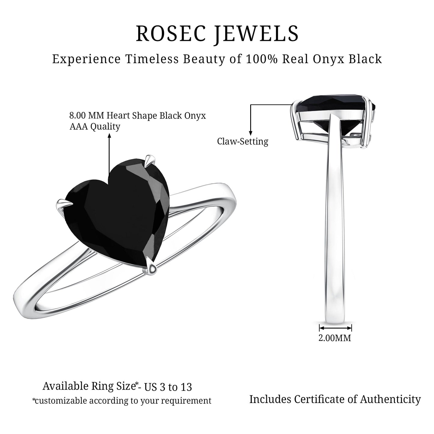 Solitaire Black Onyx Heart Promise Ring for Women