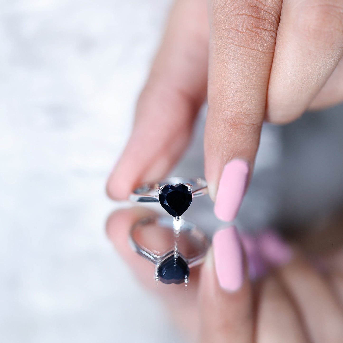 Solitaire Black Onyx Heart Promise Ring for Women