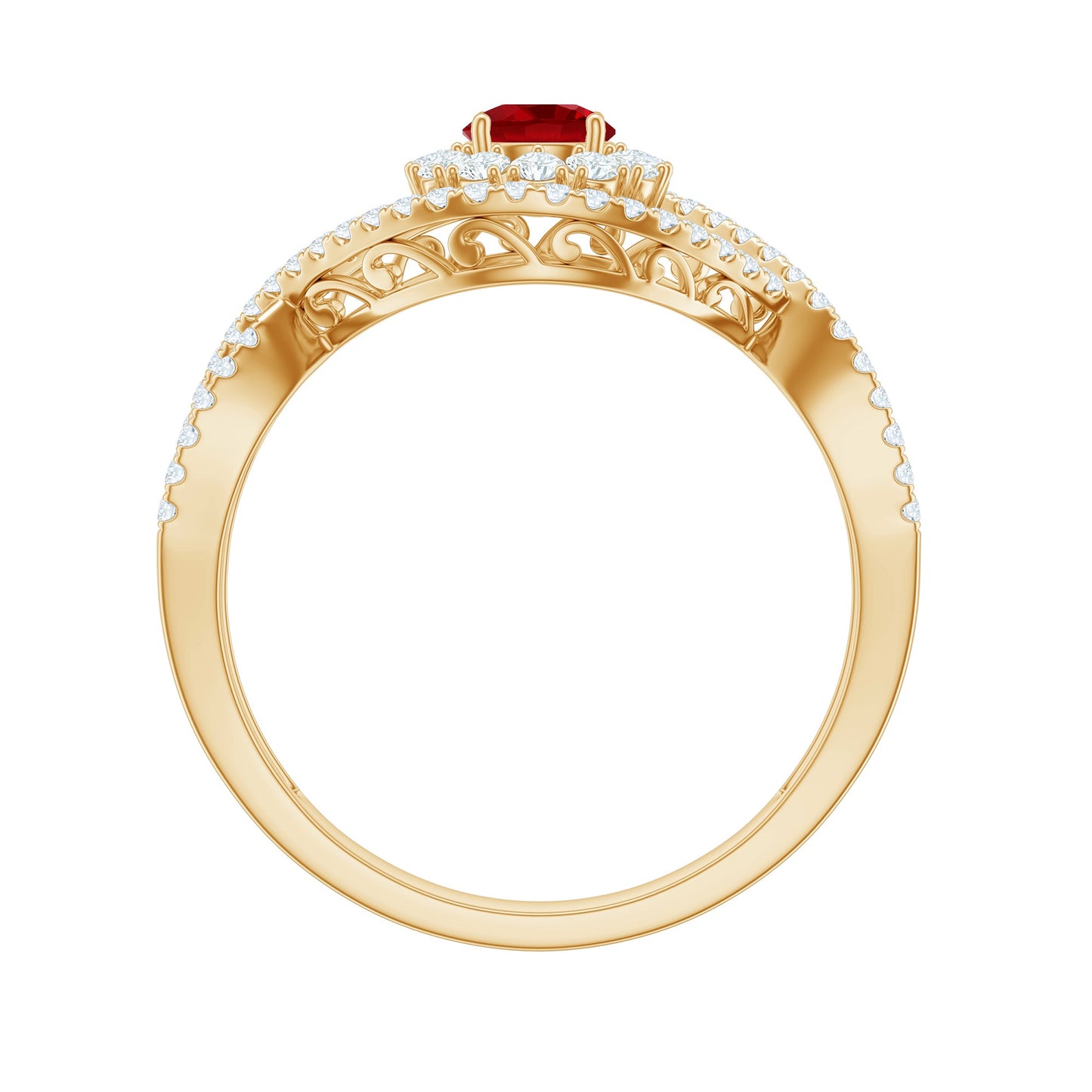 Certified Lab Ruby and Diamond Crossover Engagement Ring with Halo