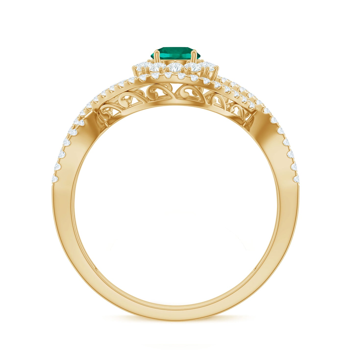 Certified Lab Grown Emerald Diamond Halo Engagement Ring with Crossover Shank
