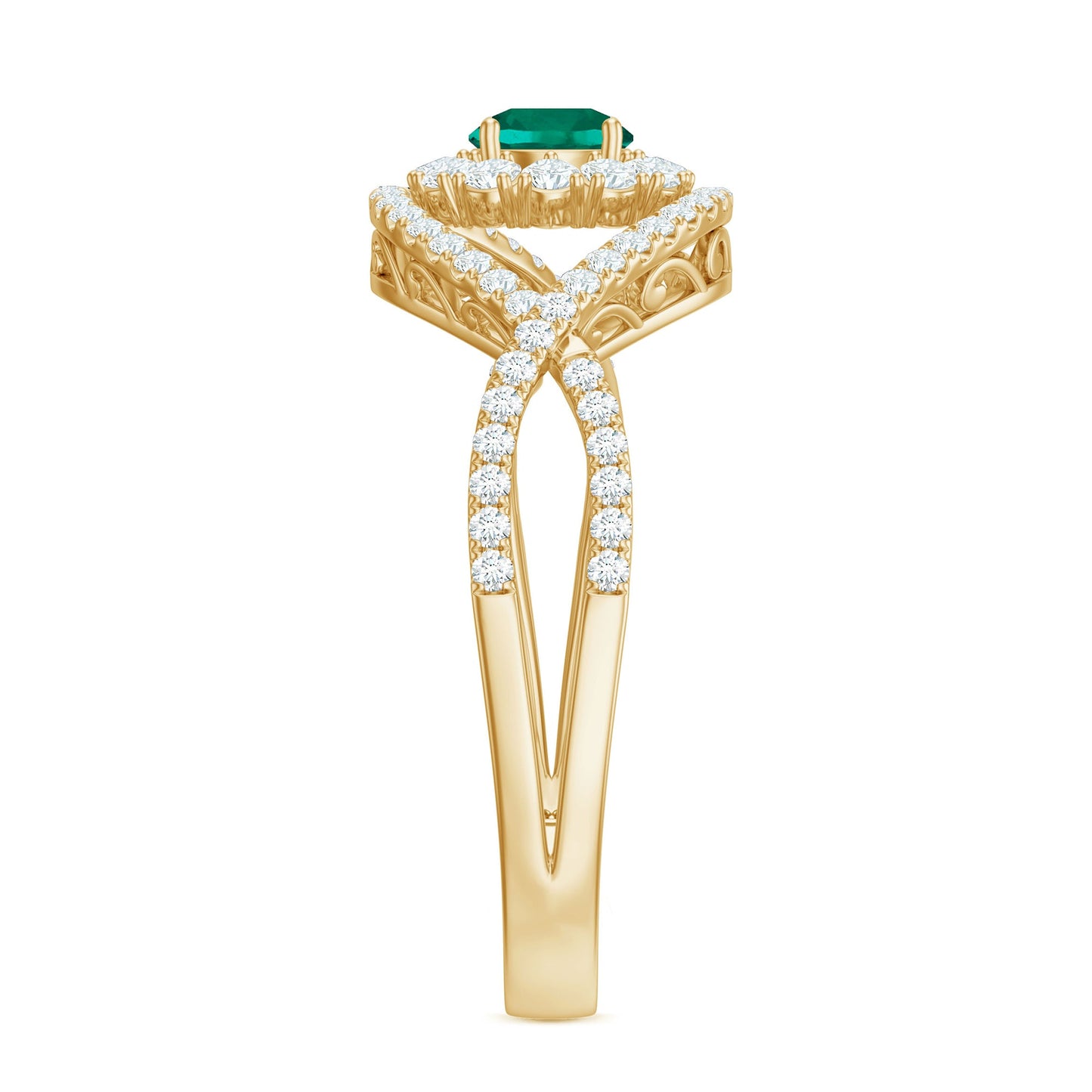 Certified Lab Grown Emerald Diamond Halo Engagement Ring with Crossover Shank