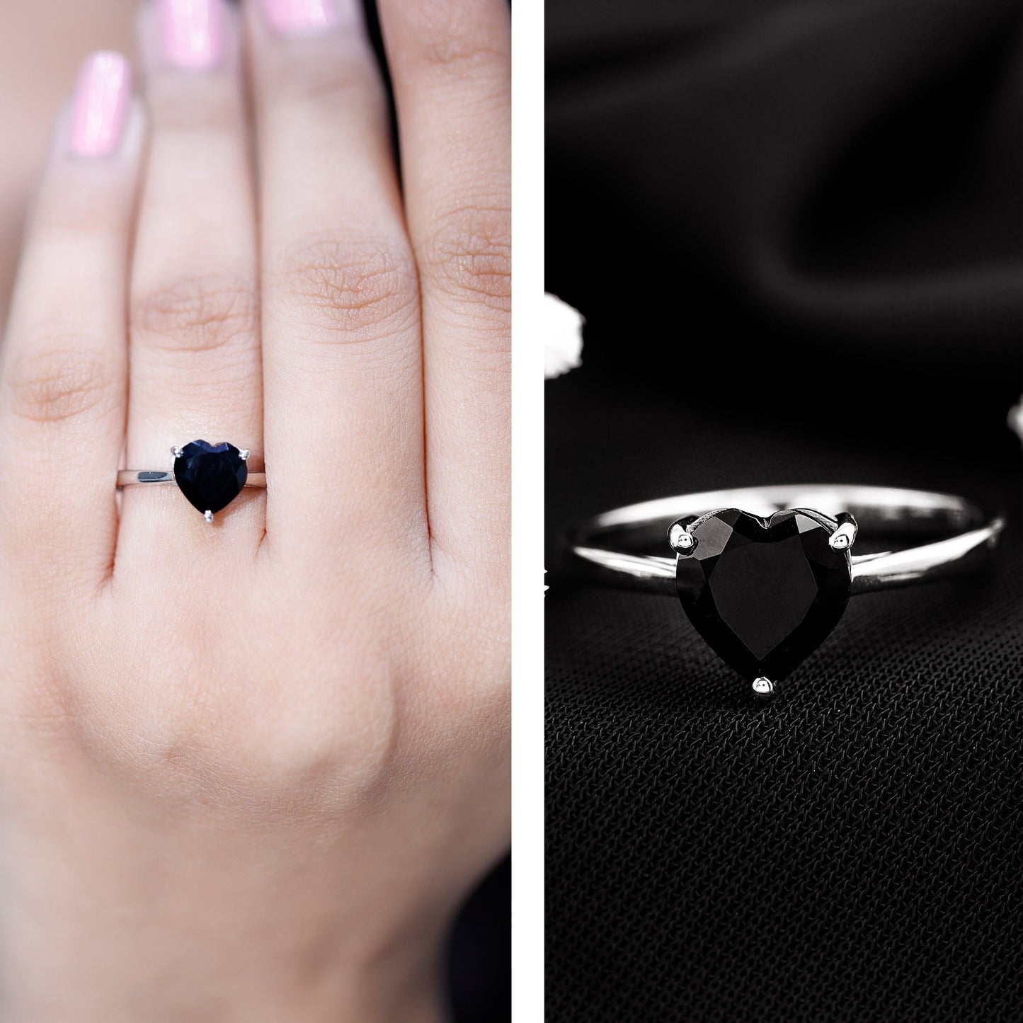 Heart Shaped Created Black Diamond Solitaire Promise Ring