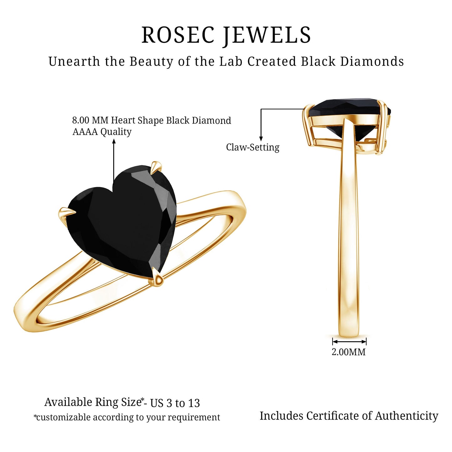 Heart Shaped Created Black Diamond Solitaire Promise Ring