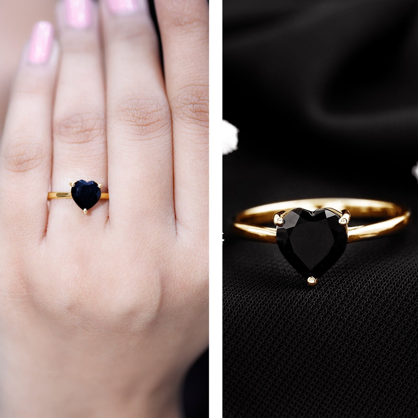 Heart Shaped Created Black Diamond Solitaire Promise Ring