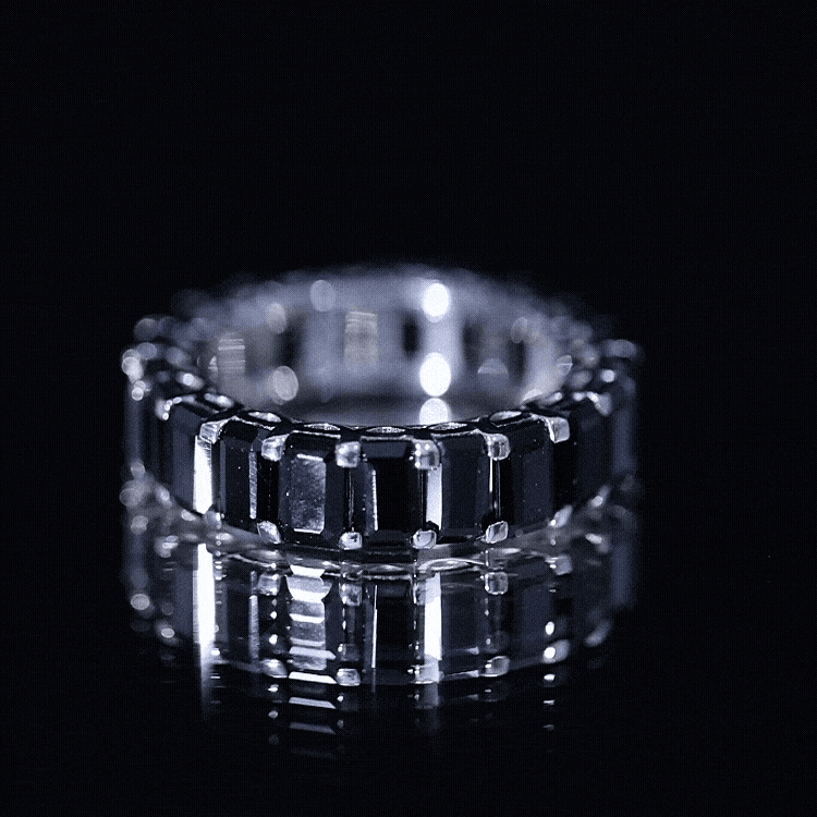 Black Onyx Emerald Cut Eternity Band in Shared Prong Setting