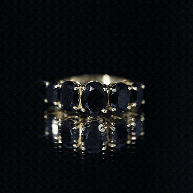 Oval Shaped Black Onyx 5 Stone Anniversary Ring