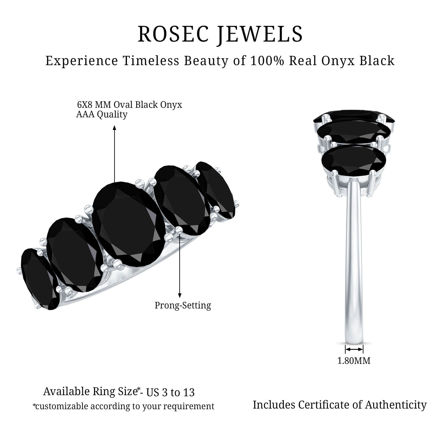 Oval Shaped Black Onyx 5 Stone Anniversary Ring