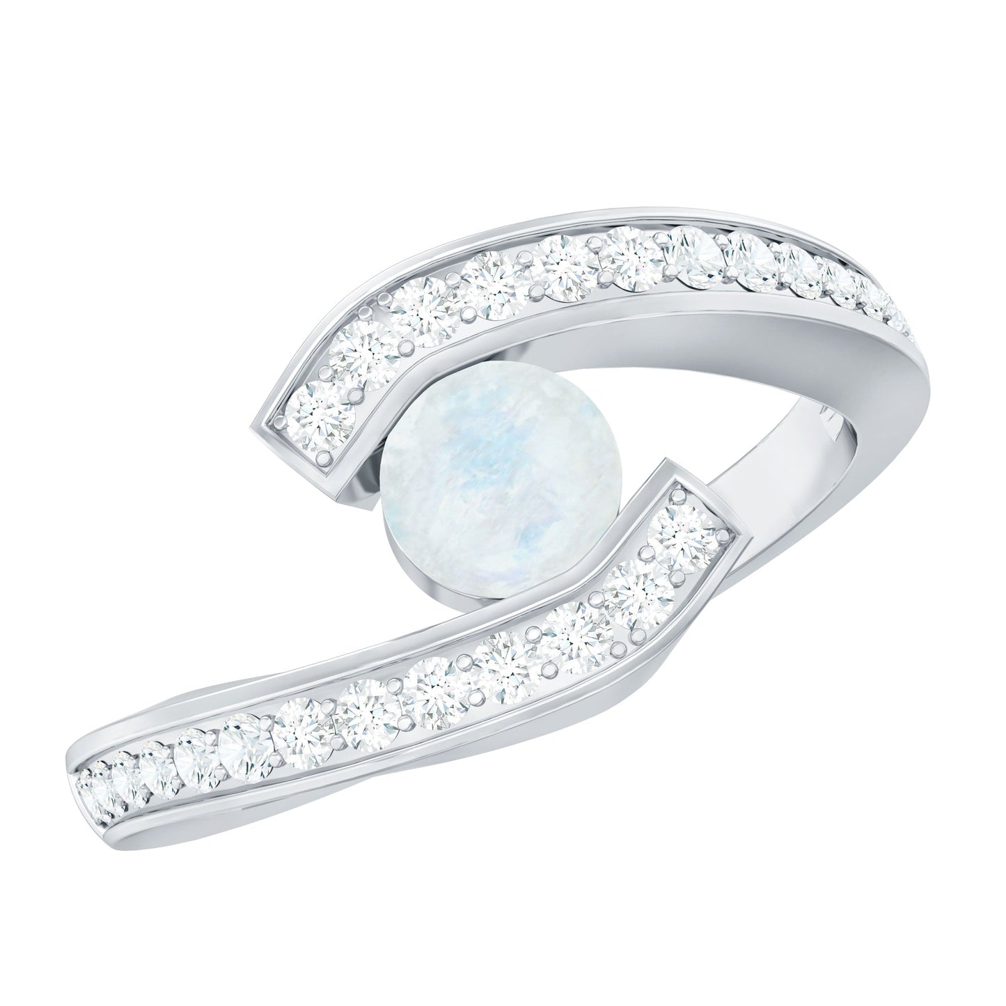 Real Moonstone Bypass Engagement Ring with Diamond