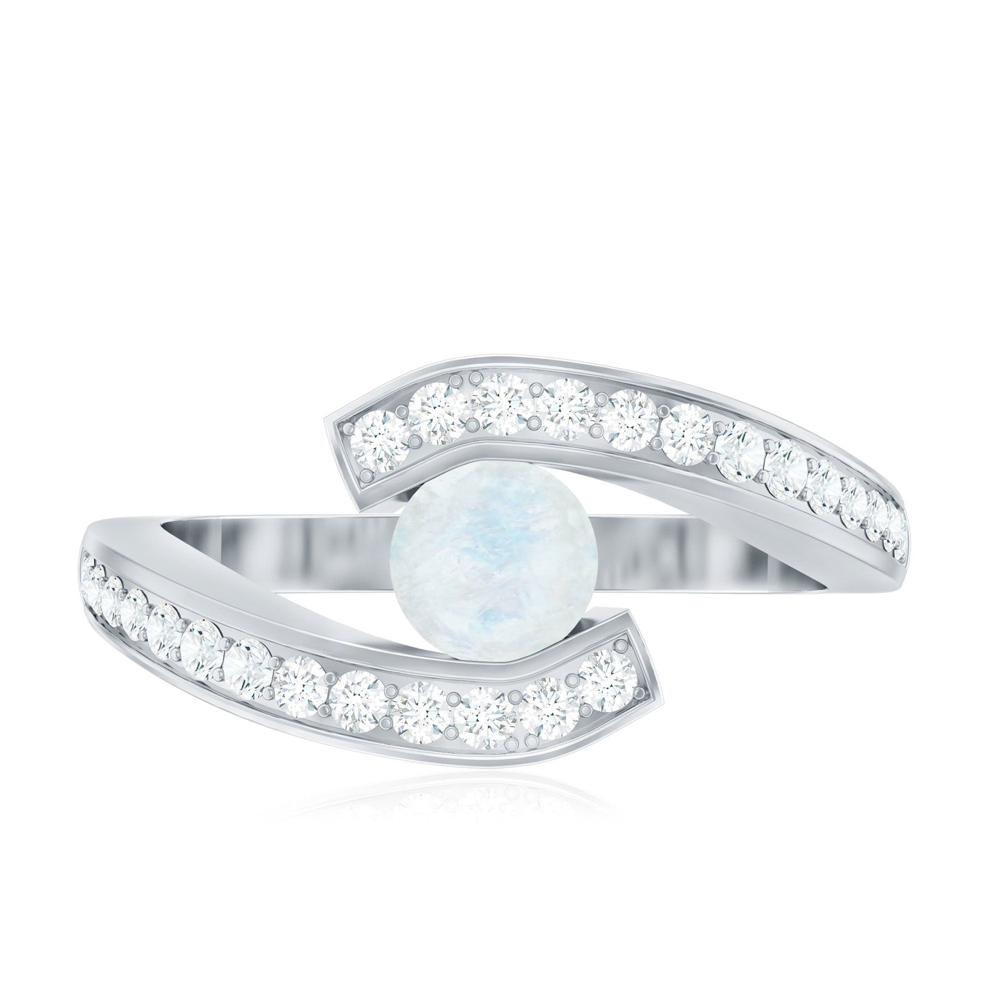 Real Moonstone Bypass Engagement Ring with Diamond