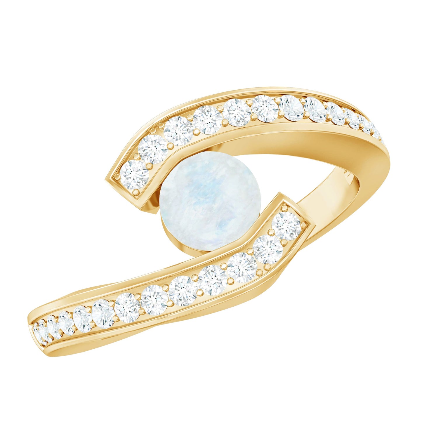 Real Moonstone Bypass Engagement Ring with Diamond