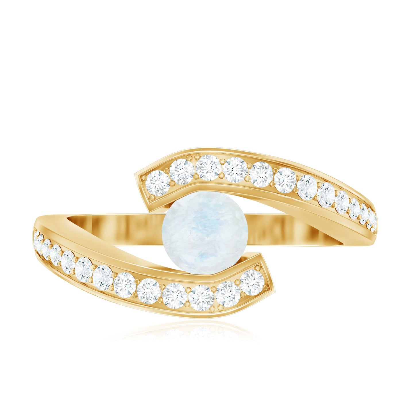Real Moonstone Bypass Engagement Ring with Diamond