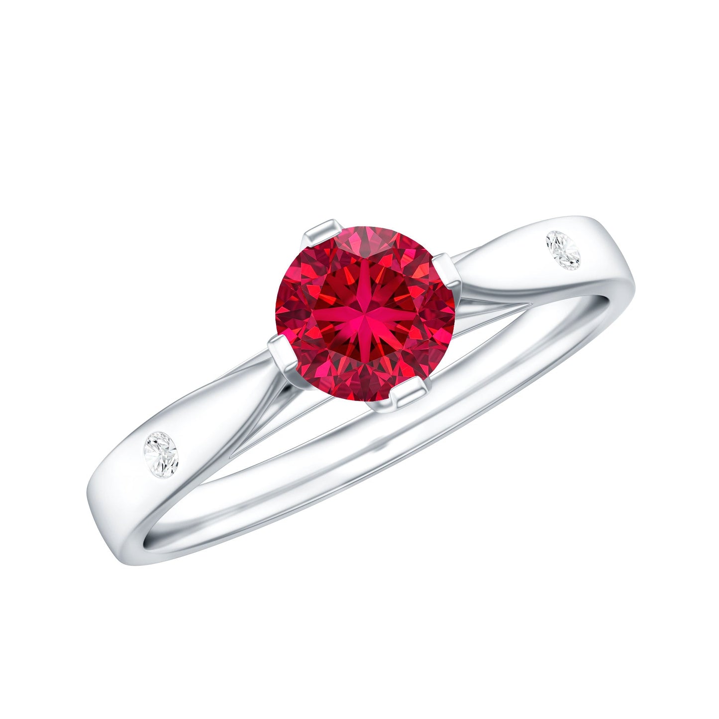 Round Lab Grown Ruby Solitaire Ring with Diamond