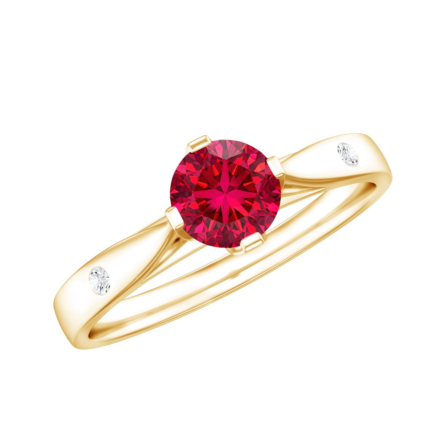 Round Lab Grown Ruby Solitaire Ring with Diamond