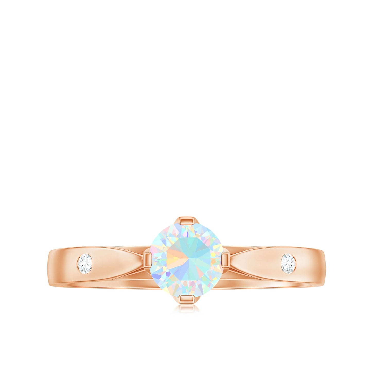 Natural Solitaire Ethiopian Opal Promise Ring with Diamond