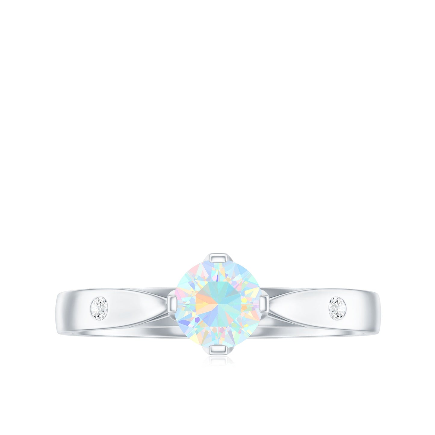 Natural Solitaire Ethiopian Opal Promise Ring with Diamond