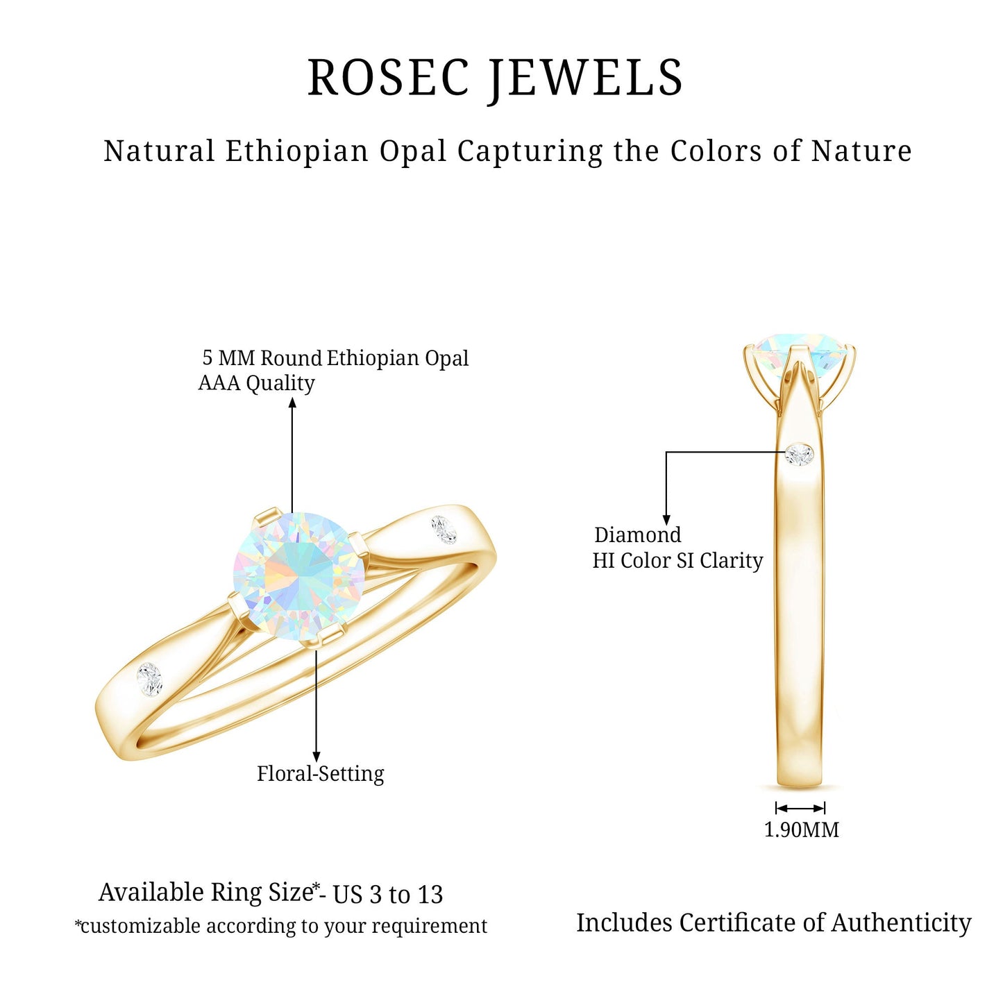Natural Solitaire Ethiopian Opal Promise Ring with Diamond