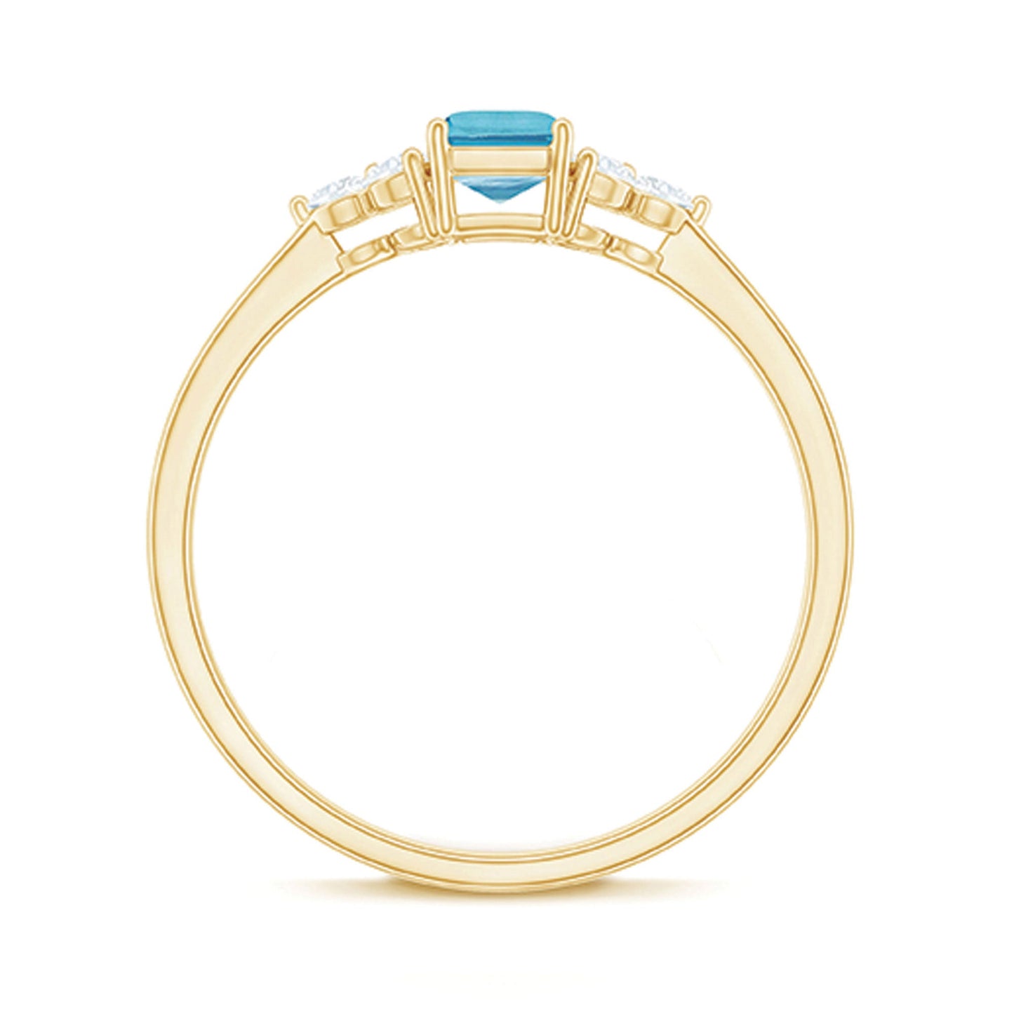 Aquamarine Emerald Cut Engagement Ring with Diamond Trio