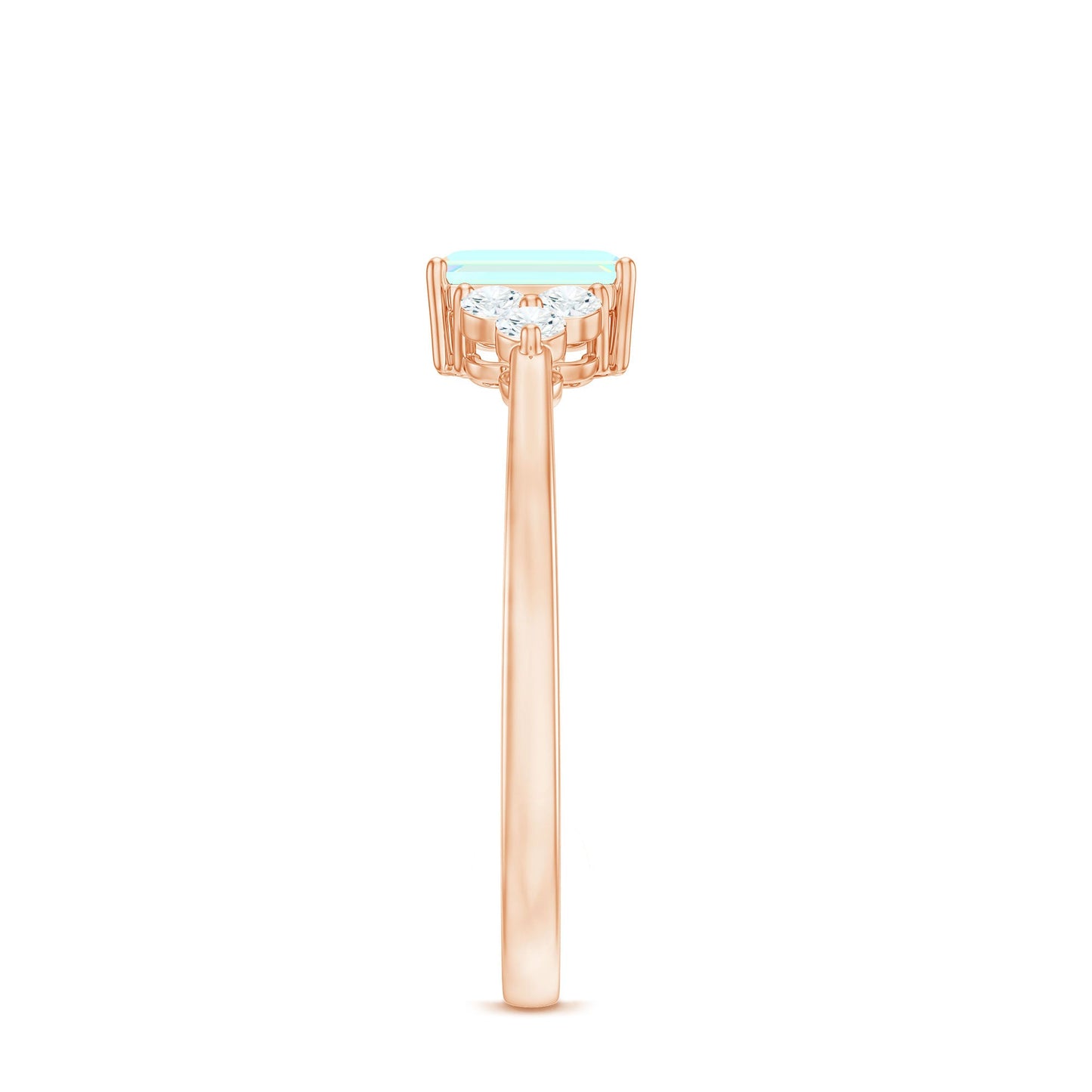 Certified Real Ethiopian Rainbow Opal Emerald Cut Engagement Ring with Diamond Trio
