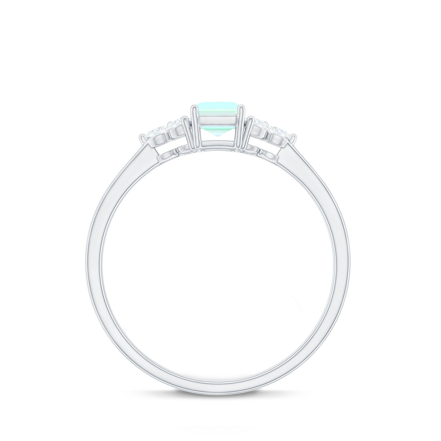 Certified Real Ethiopian Rainbow Opal Emerald Cut Engagement Ring with Diamond Trio