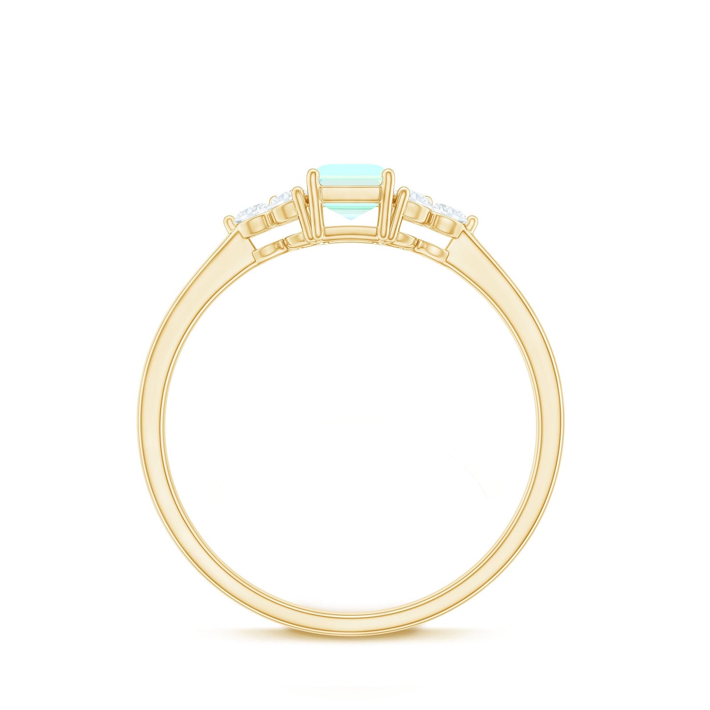 Certified Real Ethiopian Rainbow Opal Emerald Cut Engagement Ring with Diamond Trio