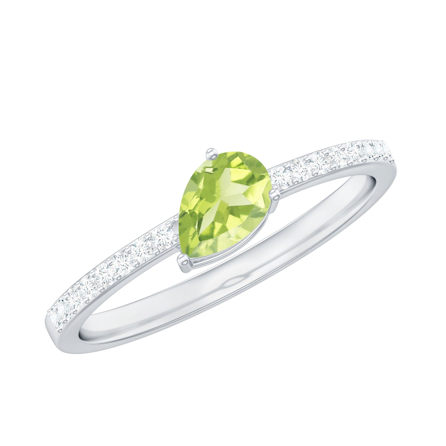 Natural 1 Carat Pear Shape Peridot Engagement Ring with Diamond