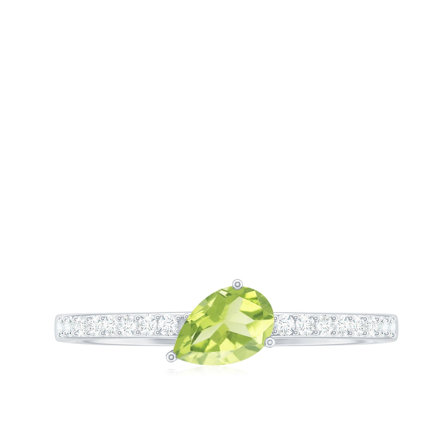 Natural 1 Carat Pear Shape Peridot Engagement Ring with Diamond