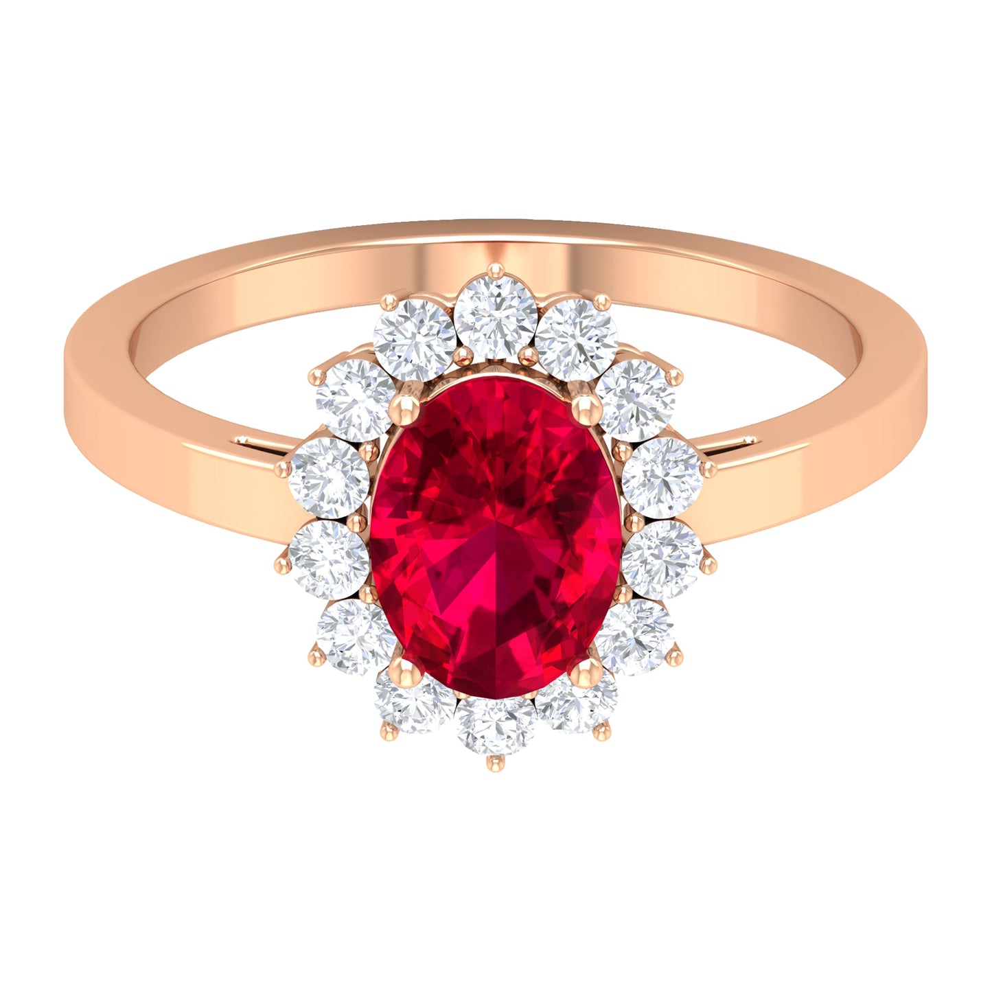 Natural 0.6 Carat Ruby Oval Engagement Ring with Diamond Halo