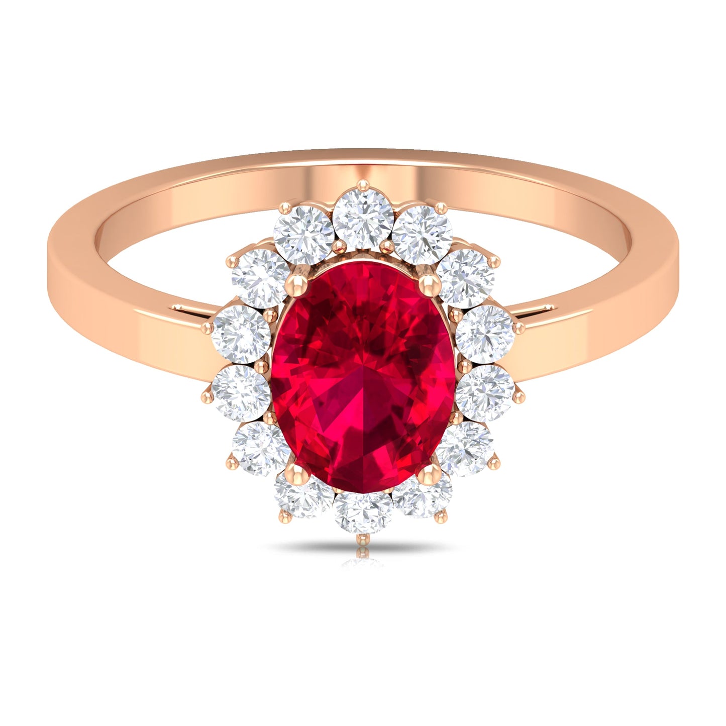 Natural 0.6 Carat Ruby Oval Engagement Ring with Diamond Halo